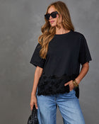 Shawna Cotton Flocked Floral Lace Hem Top