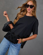 Shawna Cotton Flocked Floral Lace Hem Top