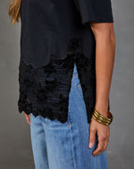 Shawna Cotton Flocked Floral Lace Hem Top