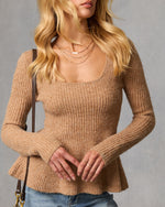 Taupe % Briselle Ribbed Knit Peplum-5