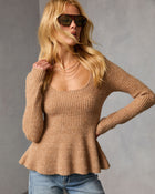Taupe % Briselle Ribbed Knit Peplum-1
