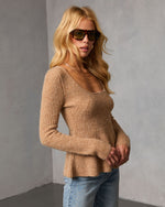 Taupe % Briselle Ribbed Knit Peplum-3
