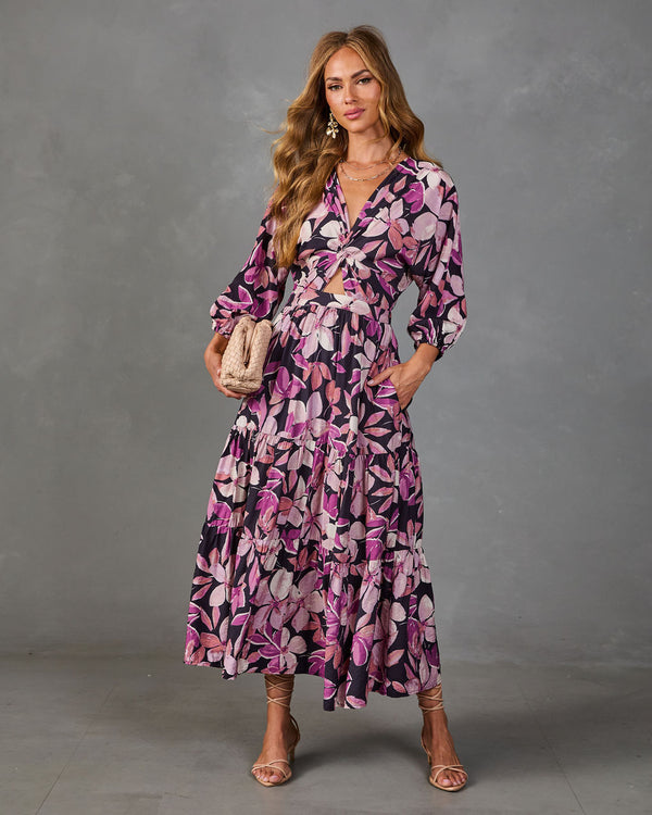 Heirloom Rose Floral Cut Out Maxi Dress in Violet