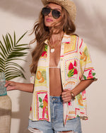 Vacay Breeze Tropical Print Button Down Top
