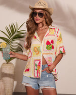 Vacay Breeze Tropical Print Button Down Top