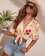 Vacay Breeze Tropical Print Button Down Top