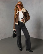 Cocoa Drift Sherpa Trim Leather Moto Jacket