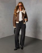 Cocoa Drift Sherpa Trim Leather Moto Jacket