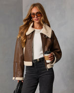 Cocoa Drift Sherpa Trim Leather Moto Jacket
