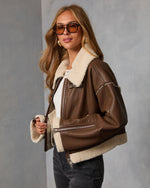 Cocoa Drift Sherpa Trim Leather Moto Jacket