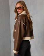 Cocoa Drift Sherpa Trim Leather Moto Jacket