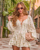 Cream Print % West of the Moon Ruffle Romper-1