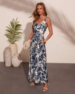 Valory Tropical Print Waist Tie Jumpsuit