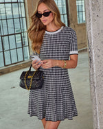 Blare Pleated Houndstooth Mini Dress