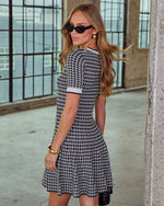 Blare Pleated Houndstooth Mini Dress