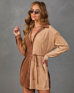 Calise Faux Suede Color Block Waist Tie Romper