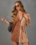 Calise Faux Suede Color Block Waist Tie Romper