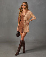 Calise Faux Suede Color Block Waist Tie Romper