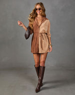 Calise Faux Suede Color Block Waist Tie Romper