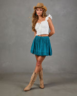 Summer Rodeo Pleated Cotton Mini Skirt