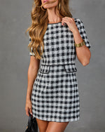 Cobblestone Charm Tweed Plaid Mini Dress