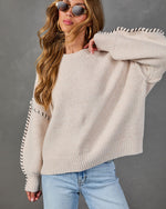 Plush Haven Ribbed Knit Contrast Stitch Sweater