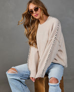 Plush Haven Ribbed Knit Contrast Stitch Sweater