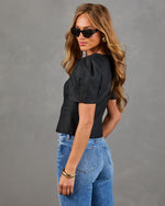 Midnight Minimal Linen Button Down Top
