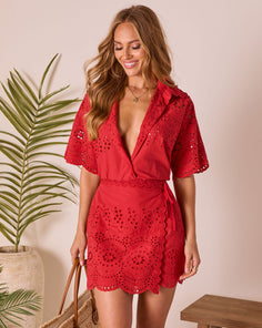 Riviera Reverie Eyelet Button Up Top