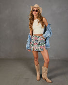Blissful Blooms Floral Tapestry Mini Skirt