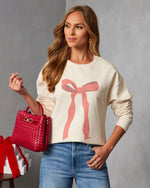 Softly Tied Bow Print Graphic Sweatshirt