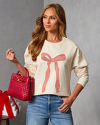 Softly Tied Bow Print Graphic Sweatshirt