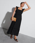 Black % Feminine Frills Smocked Maxi Dress-1