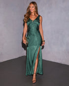 Holiday Haze Satin Jacquard Maxi Dress