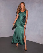 Holiday Haze Satin Jacquard Maxi Dress