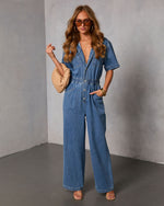 Shelina Short Sleeve Denim Jumpsuit