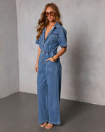 Shelina Short Sleeve Denim Jumpsuit