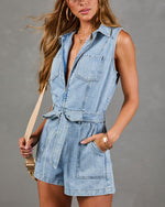 Summer Saddle Denim Waist Tie Romper