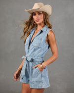 Summer Saddle Denim Waist Tie Romper