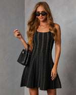 Crisie Contrast Metallic Stitch Fit and Flare Mini Dress