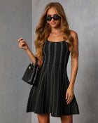 Crisie Contrast Metallic Stitch Fit and Flare Mini Dress