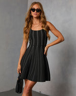 Crisie Contrast Metallic Stitch Fit and Flare Mini Dress