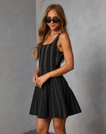 Crisie Contrast Metallic Stitch Fit and Flare Mini Dress