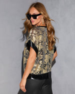 Kelcey Abstract Sheer Panel Satin Trim Top