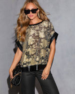 Kelcey Abstract Sheer Panel Satin Trim Top