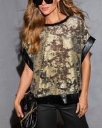 Kelcey Abstract Sheer Panel Satin Trim Top