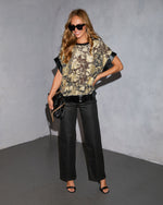 Kelcey Abstract Sheer Panel Satin Trim Top