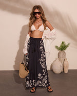 Korinna Floral Print Drawstring Wide Leg Pants
