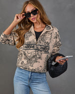 J'adore Darling Toile Print Fleece Quarter Zip Sweatshirt
