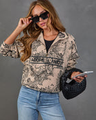 J'adore Darling Toile Print Fleece Quarter Zip Sweatshirt
